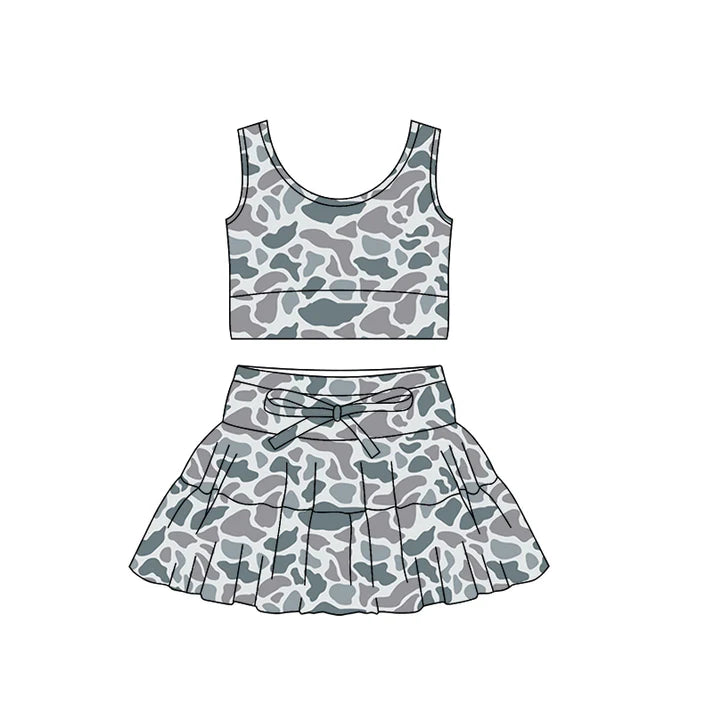 Baby Girls Southern Light Grey Camo Vest Ruffle Skirt Shorts Yoga Clothes Sets Preorder 11.29