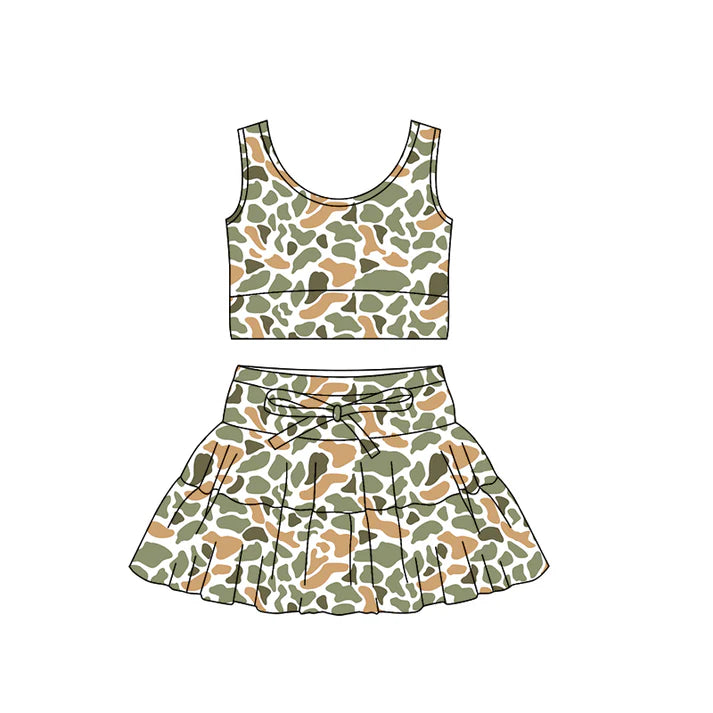 Baby Girls Southern Orange Camo Vest Ruffle Skirt Shorts Yoga Clothes Sets Preorder 11.29