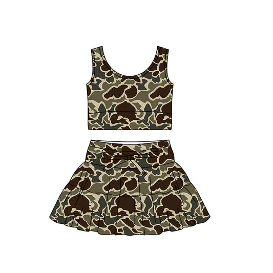 Baby Girls Southern Dark Khaki Camo Vest Ruffle Skirt Shorts Yoga Clothes Sets Preorder 11.29