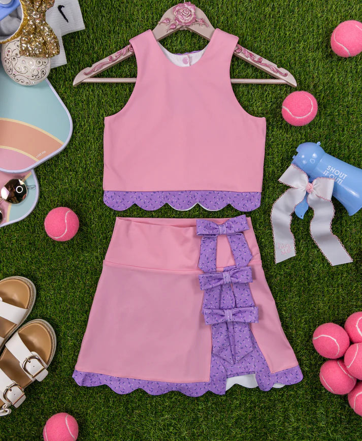 Baby Girls Pink Sleeveless Vest Top Bows Skirt Shorts Yoga Clothes Sets Preorder 11.29