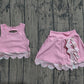 Baby Girls Light Pink Sleeveless Vest Top Bows Skirt Shorts Yoga Clothes Sets Preorder GSD3321