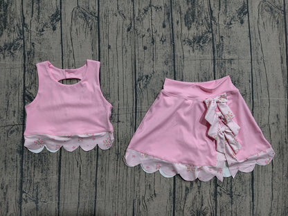 Baby Girls Light Pink Sleeveless Vest Top Bows Skirt Shorts Yoga Clothes Sets Preorder GSD3321