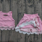 Baby Girls Light Pink Sleeveless Vest Top Bows Skirt Shorts Yoga Clothes Sets Preorder GSD3321