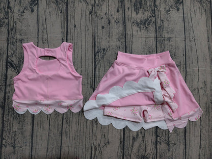 Baby Girls Light Pink Sleeveless Vest Top Bows Skirt Shorts Yoga Clothes Sets Preorder GSD3321
