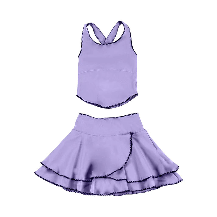 Baby Girls Purple Strap Vest Top Ruffle Skirt Shorts Yoga Clothes Sets Preorder 11.29