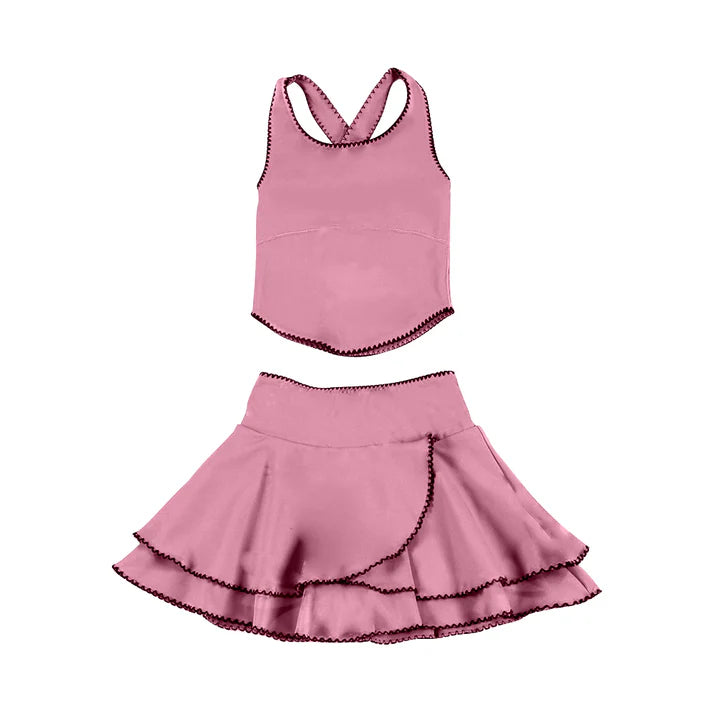 Baby Girls Peach Strap Vest Top Ruffle Skirt Shorts Yoga Clothes Sets Preorder 11.29