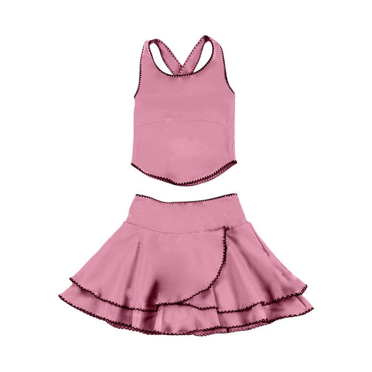 Baby Girls Peach Strap Vest Top Ruffle Skirt Shorts Yoga Clothes Sets Preorder 11.29