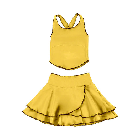 Baby Girls Gold Strap Vest Top Ruffle Skirt Shorts Yoga Clothes Sets Preorder 11.29