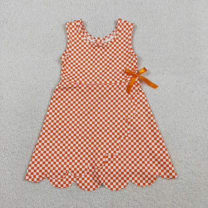 Sibling Baby Girls Blue Orange Checked Yoga Active Shorts Scallop Knee Length Dresses