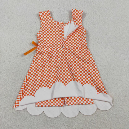 Sibling Baby Girls Blue Orange Checked Yoga Active Shorts Scallop Knee Length Dresses