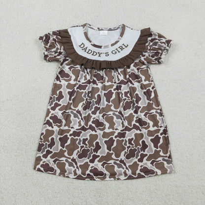 Kids Sibling Clothing Embroidery Mama's Boy Girl Brown Camo Shorts Clothes Set Dress Rompers