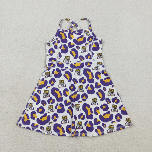 Sibling Baby Girls Strap Leopard Team Yoga Active Short Team Knee Length Dresses