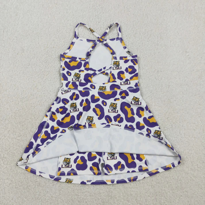 Sibling Baby Girls Strap Leopard Team Yoga Active Short Team Knee Length Dresses