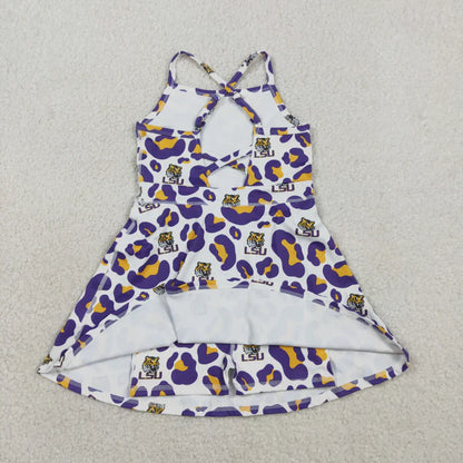 Sibling Baby Girls Strap Leopard Team Yoga Active Short Team Knee Length Dresses