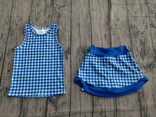 Baby Girls Clothes Blue Checked Tunic Skirt Short Yoga Active Clothes Sets Preorder GSD3652
