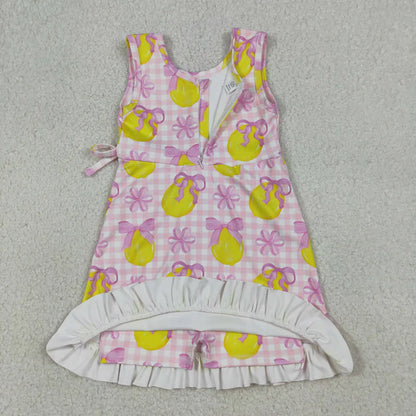 Sibling Baby Girls Pink Blue Checked Bows Lemons Yoga Active Shorts Knee Length Dress