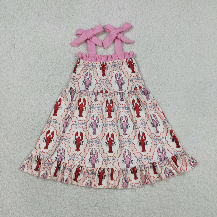 Sibling Baby Girls Crayfishes Bows Checked Tunic Ruffle Short Clothes Set Dress Rompers
