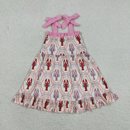 Sibling Baby Girls Crayfishes Bows Checked Tunic Ruffle Short Clothes Set Dress Rompers