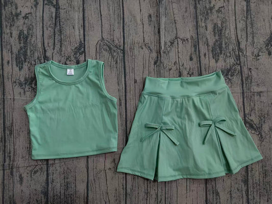 Baby Girls Clothes Green Vest Top Bows Skirt Shorts Yoga Active Clothes Set Preorder GSD3760