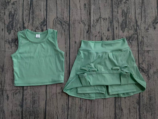 Baby Girls Clothes Green Vest Top Bows Skirt Shorts Yoga Active Clothes Set Preorder GSD3760