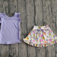 Baby Girls Purple Vest Colorful Floral Pockets Scallop Skirt Short Yoga Active Clothes Set Preorder GSD3771