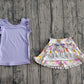Baby Girls Purple Vest Colorful Floral Pockets Scallop Skirt Short Yoga Active Clothes Set Preorder GSD3771