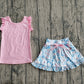 Baby Girls Pink Vest Colorful Floral Pockets Scallop Skirt Short Yoga Active Clothes Set Preorder GSD3773