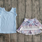Baby Girls Blue Vest Colorful Floral Pockets Scallop Skirt Short Yoga Active Clothes Set Preorder GSD3775