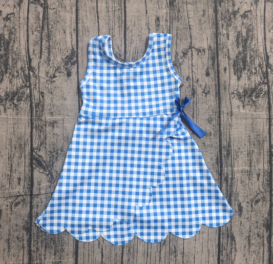 Baby Girls Dress Blue Checked Sleeveless Yoga Active Scallop Shorts Knee Length Dresses Preorder GSD3778