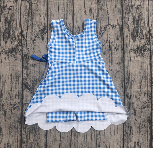 Baby Girls Dress Blue Checked Sleeveless Yoga Active Scallop Shorts Knee Length Dresses Preorder GSD3778