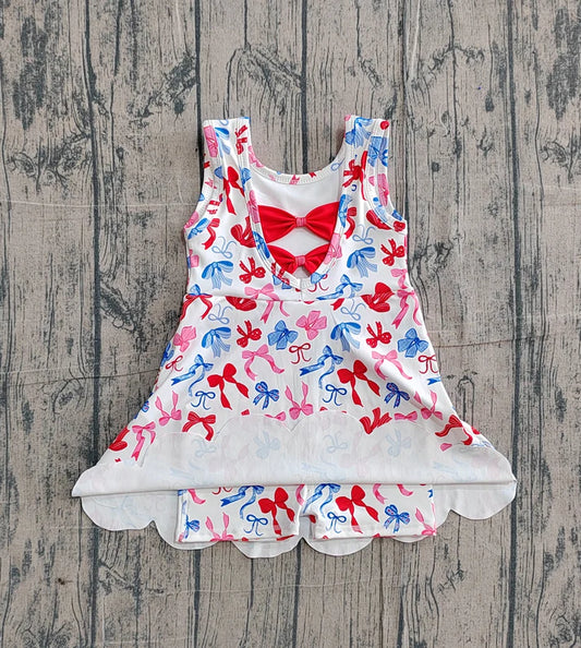 Baby Girls 4th of July Bows Top Yoga Active Scallop Short Knee Length Dress Preorder GSD3809
