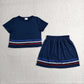 Sibling Baby Girls Short Sleeve Colorful Stripe Shirt Top Skirt Short Slouchy Clothes Sets