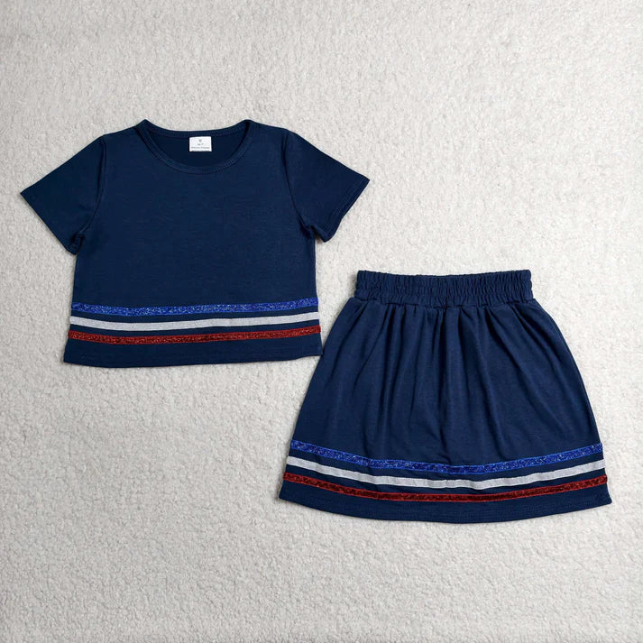 Sibling Baby Girls Short Sleeve Colorful Stripe Shirt Top Skirt Short Slouchy Clothes Sets