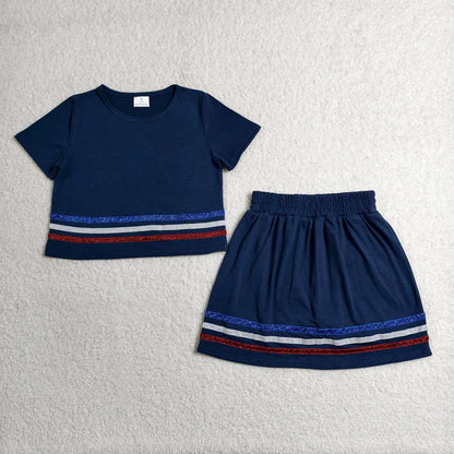 Sibling Baby Girls Short Sleeve Colorful Stripe Shirt Top Skirt Short Slouchy Clothes Sets