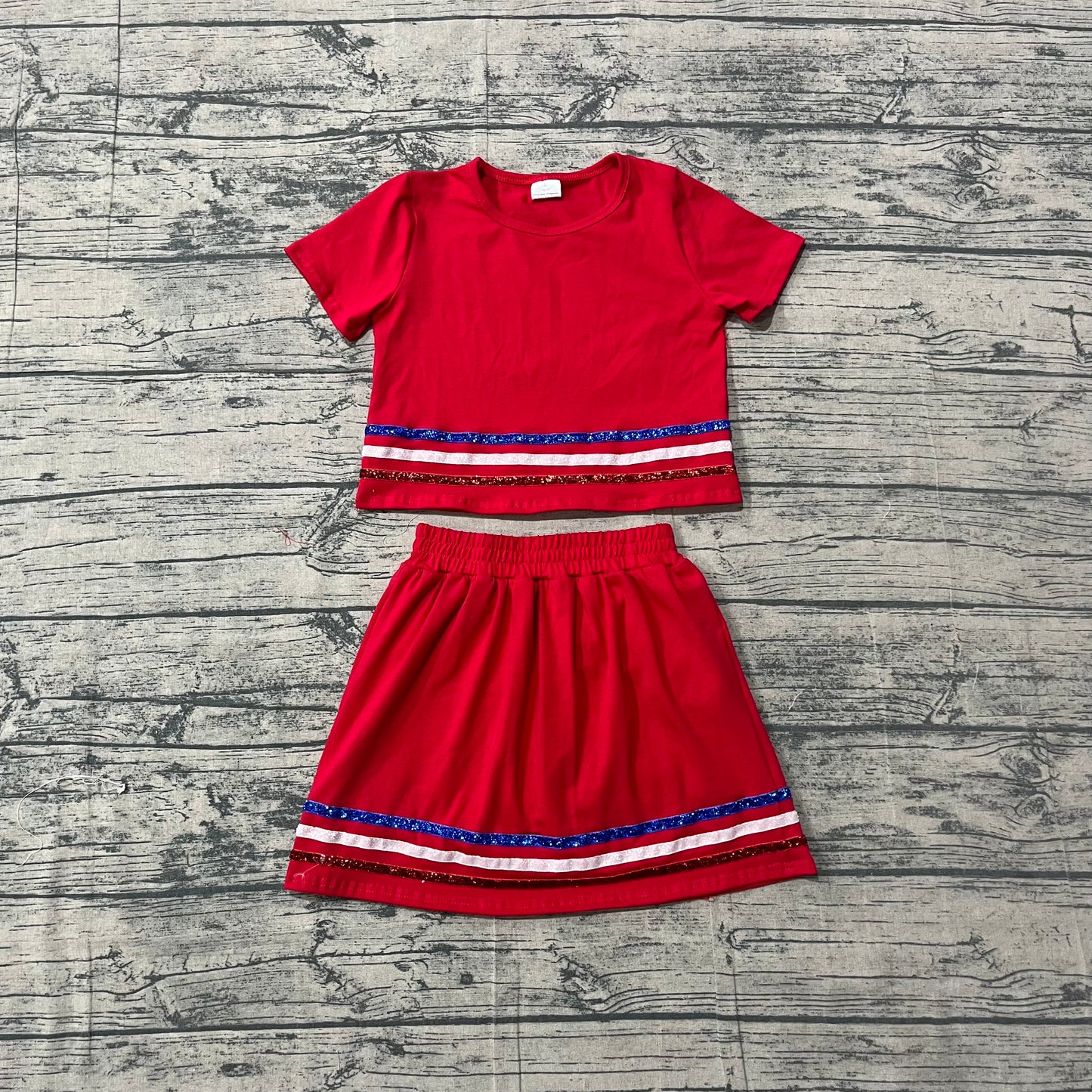 Baby Girls Clothes Red Short Sleeve Stripe Top Skirt Shorts Clothes Sets Preorder GSD3812