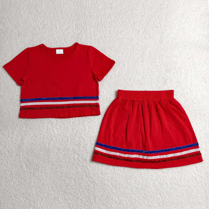Sibling Baby Girls Short Sleeve Colorful Stripe Shirt Top Skirt Short Slouchy Clothes Sets