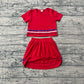 Baby Girls Clothes Red Short Sleeve Stripe Top Skirt Shorts Clothes Sets Preorder GSD3812