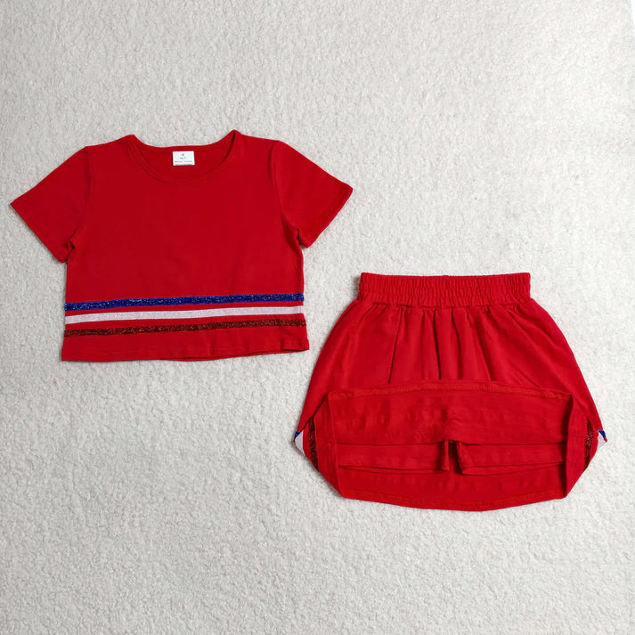 Sibling Baby Girls Short Sleeve Colorful Stripe Shirt Top Skirt Short Slouchy Clothes Sets
