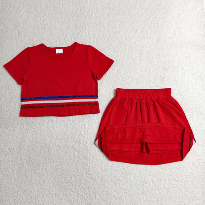 Sibling Baby Girls Short Sleeve Colorful Stripe Shirt Top Skirt Short Slouchy Clothes Sets