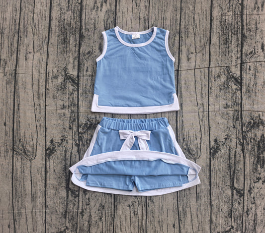 Baby Girls Clothes Blue Sleeveless Vest Top Skirt Shorts Clothes Sets Preorder GSD3828