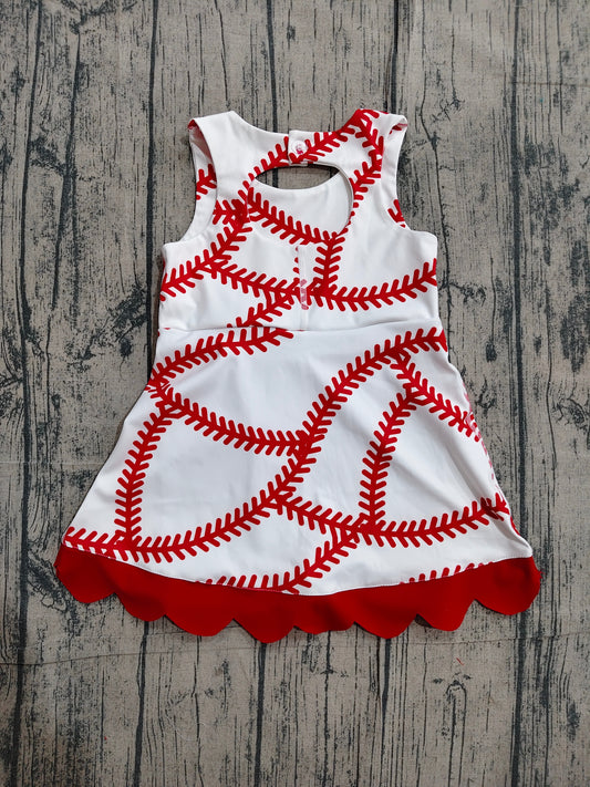 Baby Girls Dress Baseball Bows Team Yoga Active Scallop Short Knee Length Dress Preorder GSD3833