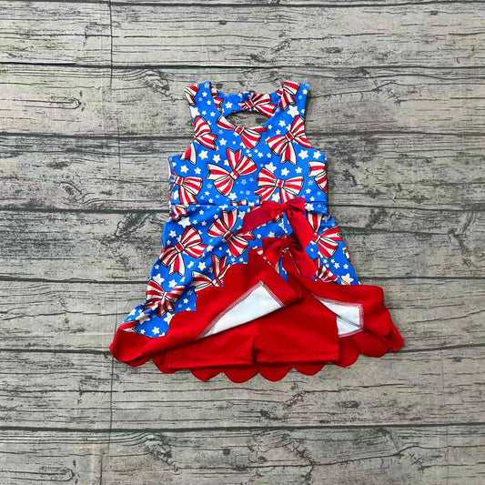 Baby Girls Dress Flag Bows Stars 4th of July Yoga Active Scallop Short Knee Length Dress Preorder GSD3925