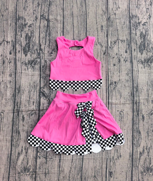 Baby Girls Pink Sleeveless Vests Top Bows Short Yoga Active Scallop Clothes Set Preorder GSD3926