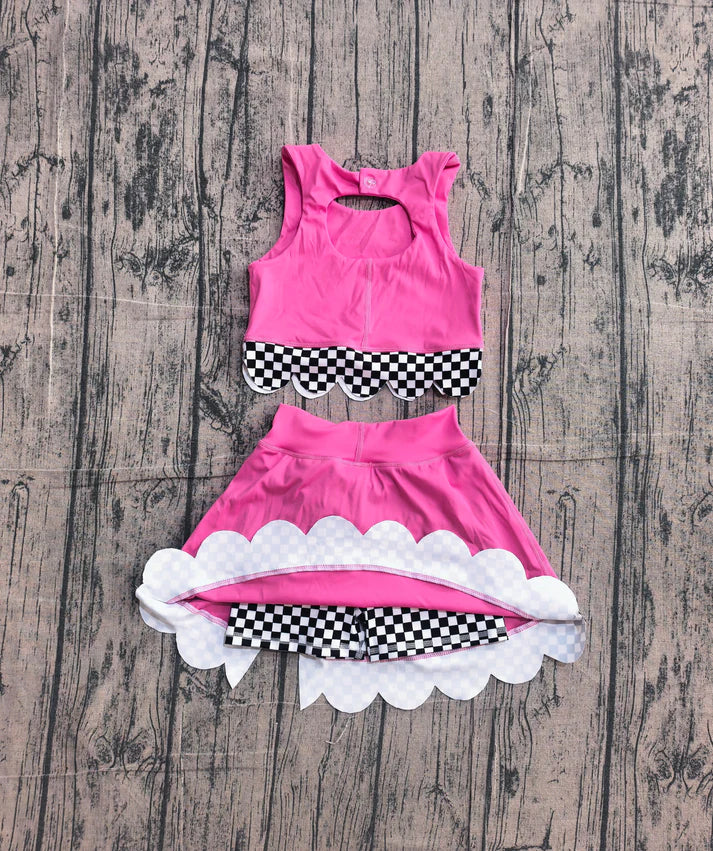 Baby Girls Pink Sleeveless Vests Top Bows Short Yoga Active Scallop Clothes Set Preorder GSD3926