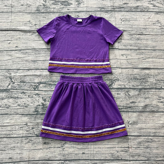 Baby Girls Clothes Purple Short Sleeve Stripe Top Skirt Short Clothes Sets Preorder GSD3944