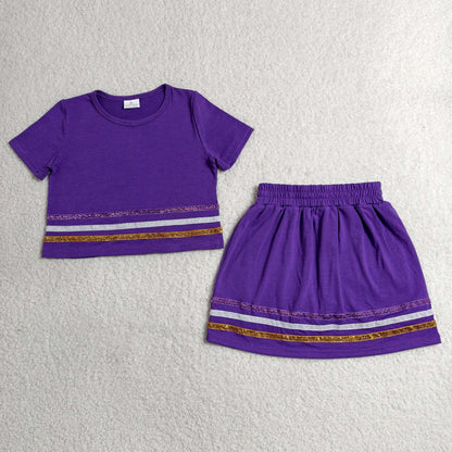 Sibling Baby Girls Short Sleeve Colorful Stripe Shirt Top Skirt Short Slouchy Clothes Sets