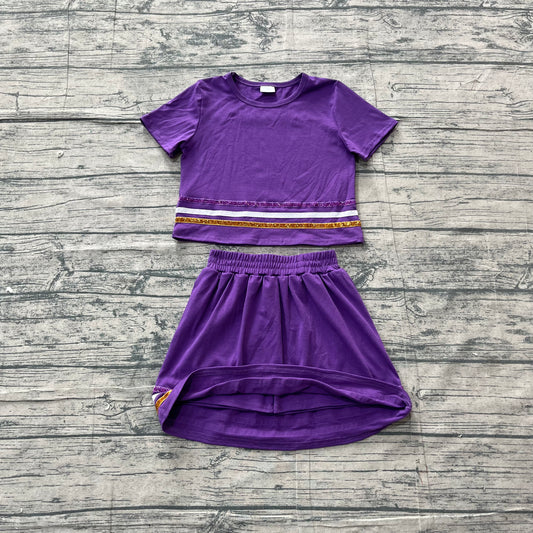 Baby Girls Clothes Purple Short Sleeve Stripe Top Skirt Short Clothes Sets Preorder GSD3944