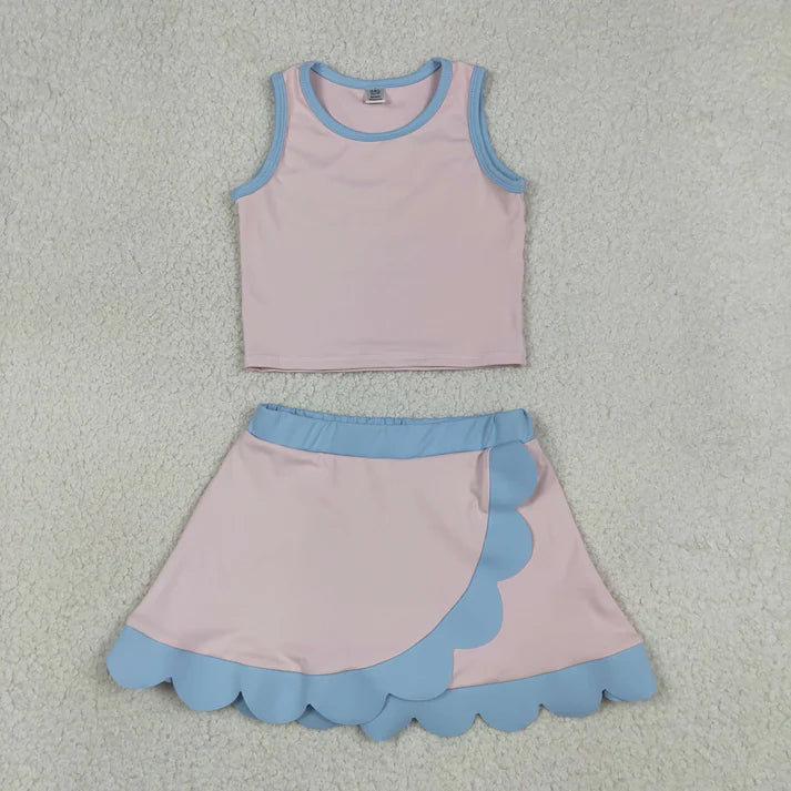 Sibling Baby Girls Sleeveless Vests Top Scallop Skirt Short Yoga Active Clothes Sets