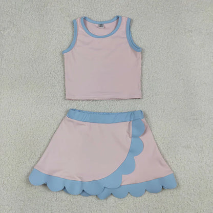 Sibling Baby Girls Sleeveless Vests Top Scallop Skirt Short Yoga Active Clothes Sets