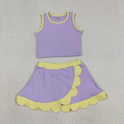 Sibling Baby Girls Sleeveless Vests Top Scallop Skirt Short Yoga Active Clothes Sets